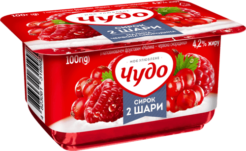 Сирок збитий ЧУДО малина-червона смородина 4,2%, 100г